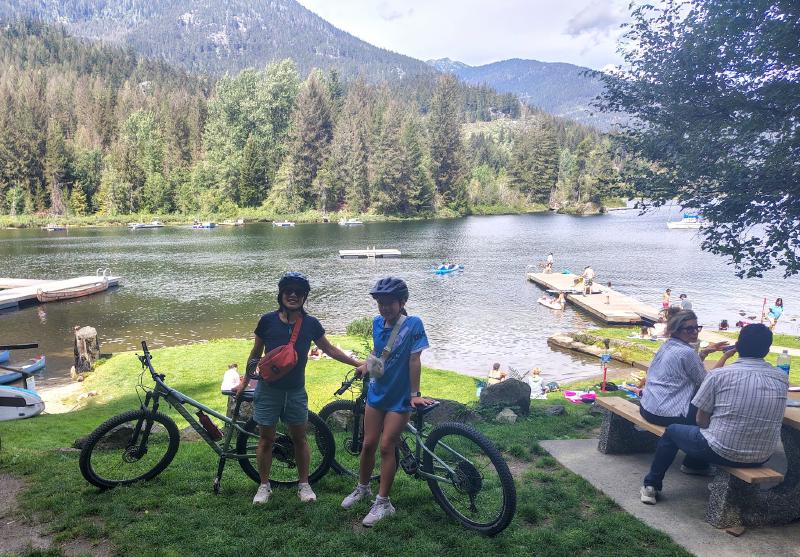 Camille and me on bikes at Alta Lake
